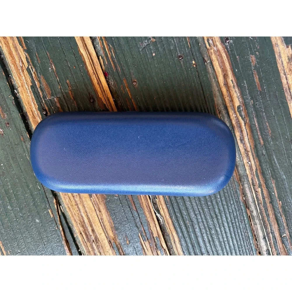 Navy‎ Blue Hard Shell Eyeglass Case Textured Faux Leather Clamshell Protector